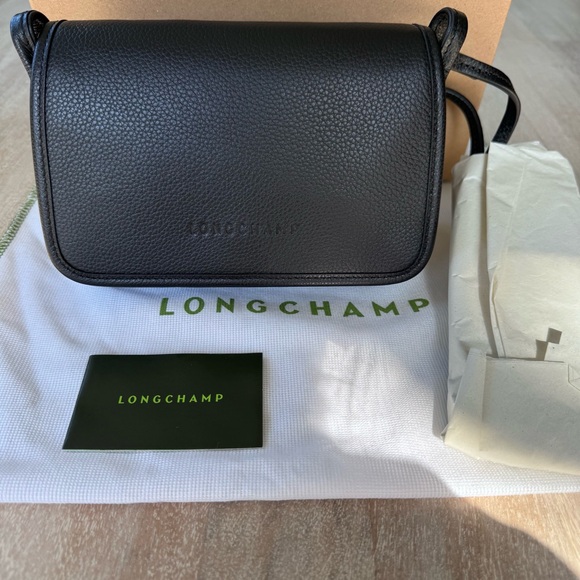 Longchamp Black Le Foulonné Leather Wallet-On-Strap XS...